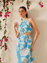 Women's Striped Crepe A-Line Midi Dress