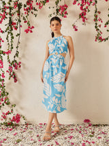 Women's Striped Crepe A-Line Midi Dress
