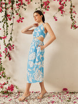 Women's Striped Crepe A-Line Midi Dress