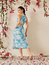 Women's Striped Crepe A-Line Midi Dress