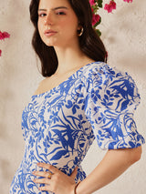 Women's Floral Print One Shoulder Fit & Flare Dress