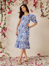 Women's Floral Print One Shoulder Fit & Flare Dress
