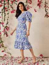 Women's Floral Print One Shoulder Fit & Flare Dress