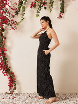 Women's Polka Dot Printed Halter Neck A-Line Maxi Dress