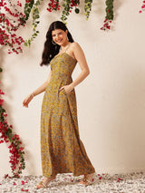 Women's Printed Fit & Flare Maxi Dress
