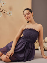 Women's Strapless Georgette Fit & Flared Party Dress