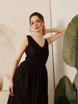 Women's V-Neck Cotton A-Line Casual Dress