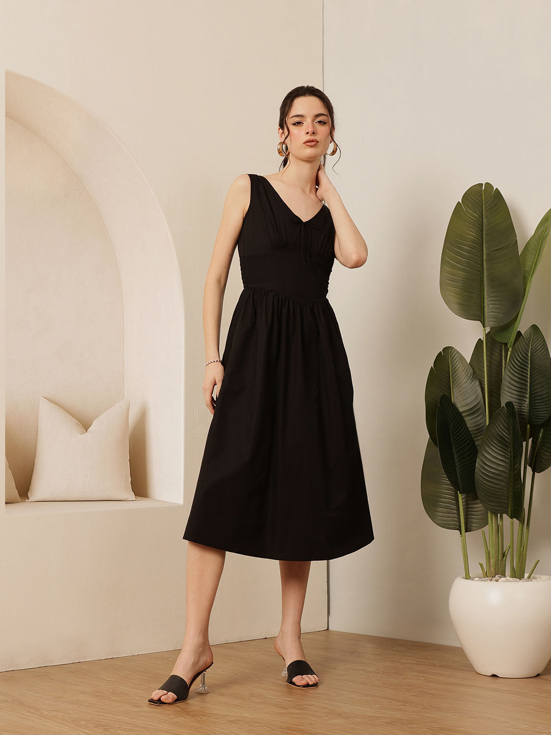 Women's V-Neck Cotton A-Line Casual Dress