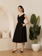 Women's V-Neck Cotton A-Line Casual Dress