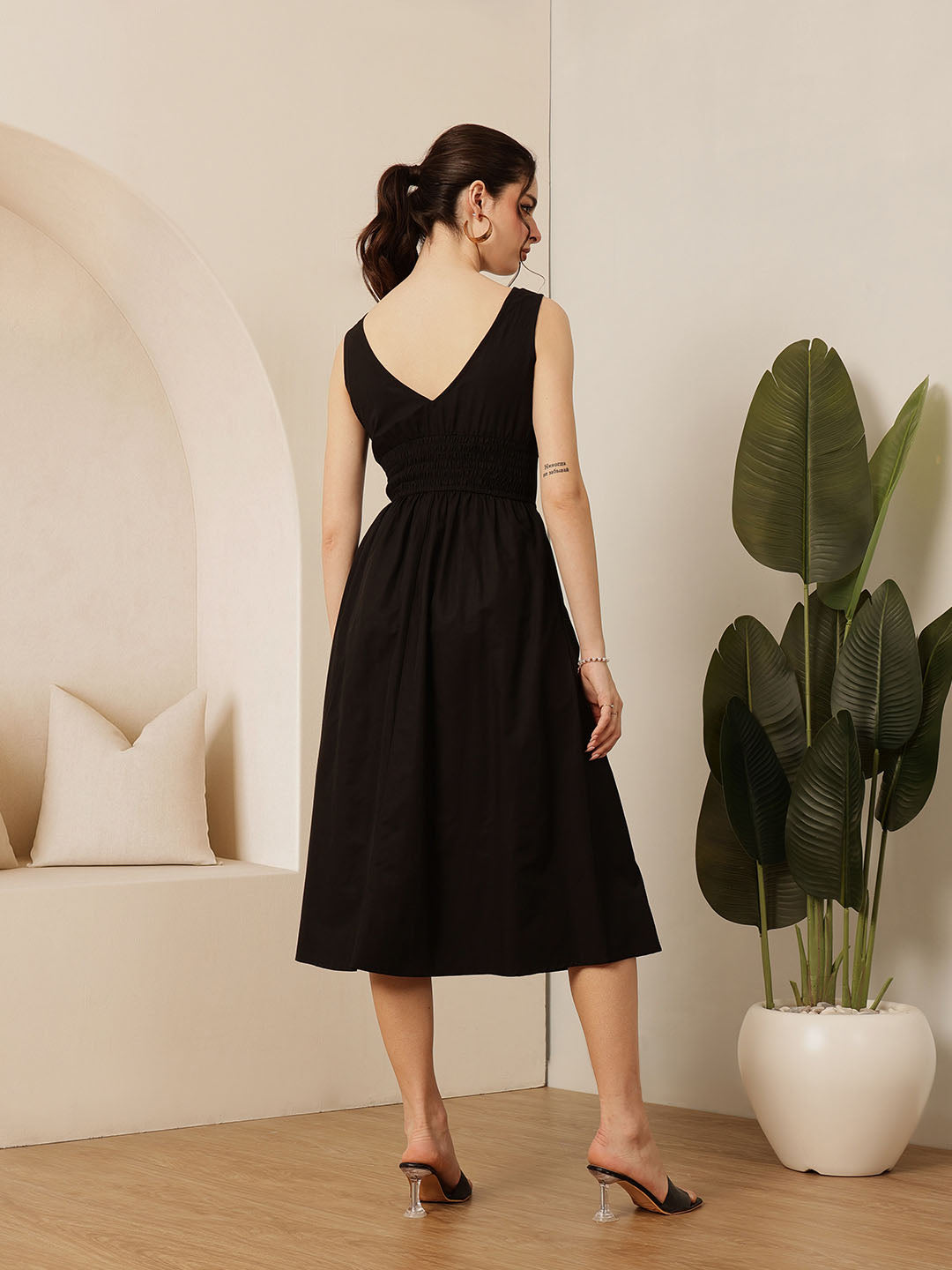 Women's V-Neck Cotton A-Line Casual Dress