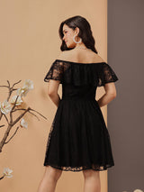 Women's Floral Self Design Off-Shoulder Lace Sheath Dress