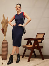 Women's Solid Slits Sheath Midi Casual Dress
