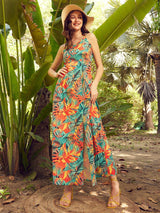 Women's Tropical Printed Sleeveless Crepe Maxi Dress