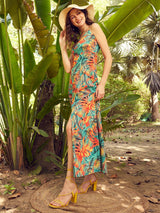 Women's Tropical Printed Sleeveless Crepe Maxi Dress