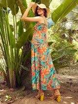 Women's Tropical Printed Sleeveless Crepe Maxi Dress