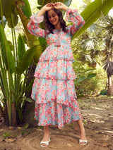 Women's Floral Printed Georgette Fit & Flare Maxi Dress