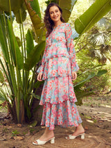 Women's Floral Printed Georgette Fit & Flare Maxi Dress