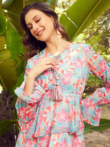 Women's Floral Printed Georgette Fit & Flare Maxi Dress