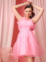 Women's Off Shoulder Net Fit & Flare Above Knee Dress