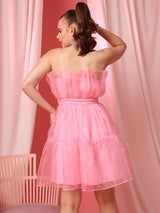 Women's Off Shoulder Net Fit & Flare Above Knee Dress