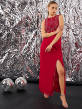 Women's Embellished Sleeves Net Maxi Dress