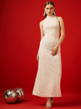 Women's Embellished Sleeves Net Maxi Dress