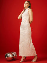 Women's Embellished Sleeves Net Maxi Dress