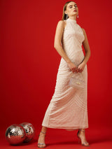 Women's Embellished Sleeves Net Maxi Dress
