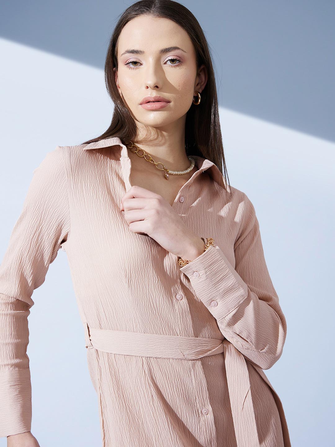 Women's Shirt Collar Crepe Sheath Dress