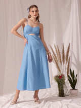 Women's Shoulder Straps Sleeveless Cotton A-Line Midi Dress