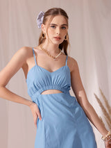 Women's Shoulder Straps Sleeveless Cotton A-Line Midi Dress