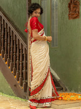 Women's White Cotton Viscose Saree