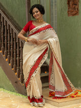 Women's White Cotton Viscose Saree