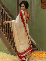 Women's White Cotton Viscose Saree