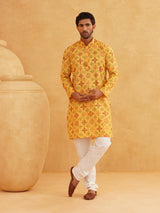 Men's Yellow Full Sleeves Straight Cotton Kurta