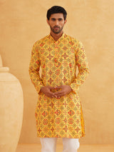 Men's Yellow Full Sleeves Straight Cotton Kurta