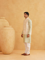 Men's Multicolor Full Sleeves Embroidered Straight Kurta Set with Jacket