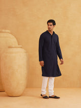 Men's Blue Full Sleeves Embroidered Straight Kurta
