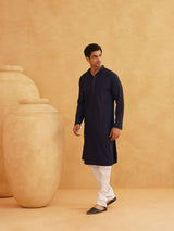 Men's Blue Full Sleeves Embroidered Straight Kurta