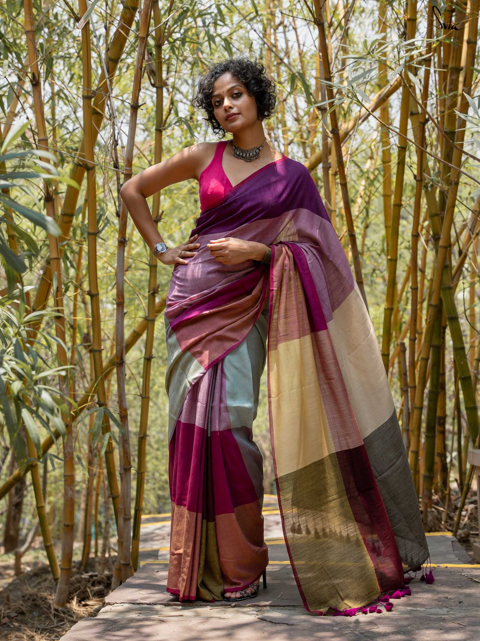 Women's Multicolor Slub Saree