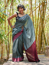 Women's Blue Slub Saree