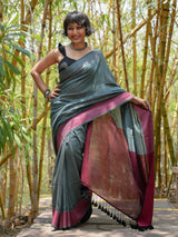 Women's Blue Slub Saree