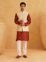 Men's Multicolor Full Sleeves Printed Straight Kurta Set with Jacket