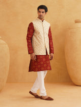 Men's Multicolor Full Sleeves Printed Straight Kurta Set with Jacket