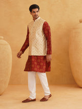 Men's Multicolor Full Sleeves Printed Straight Kurta Set with Jacket