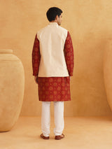 Men's Multicolor Full Sleeves Printed Straight Kurta Set with Jacket