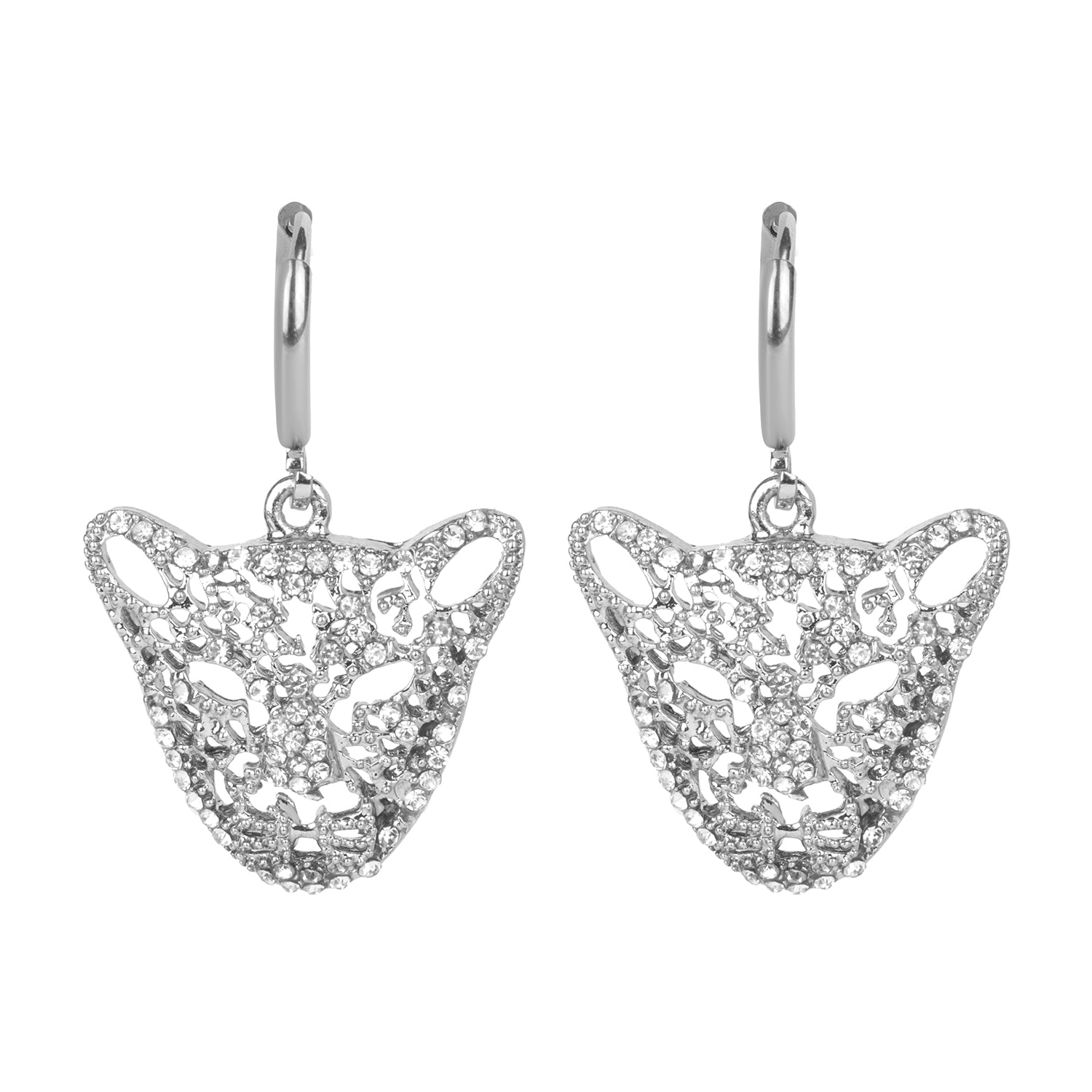 Women's CZ Stone Silver Tiger Earring