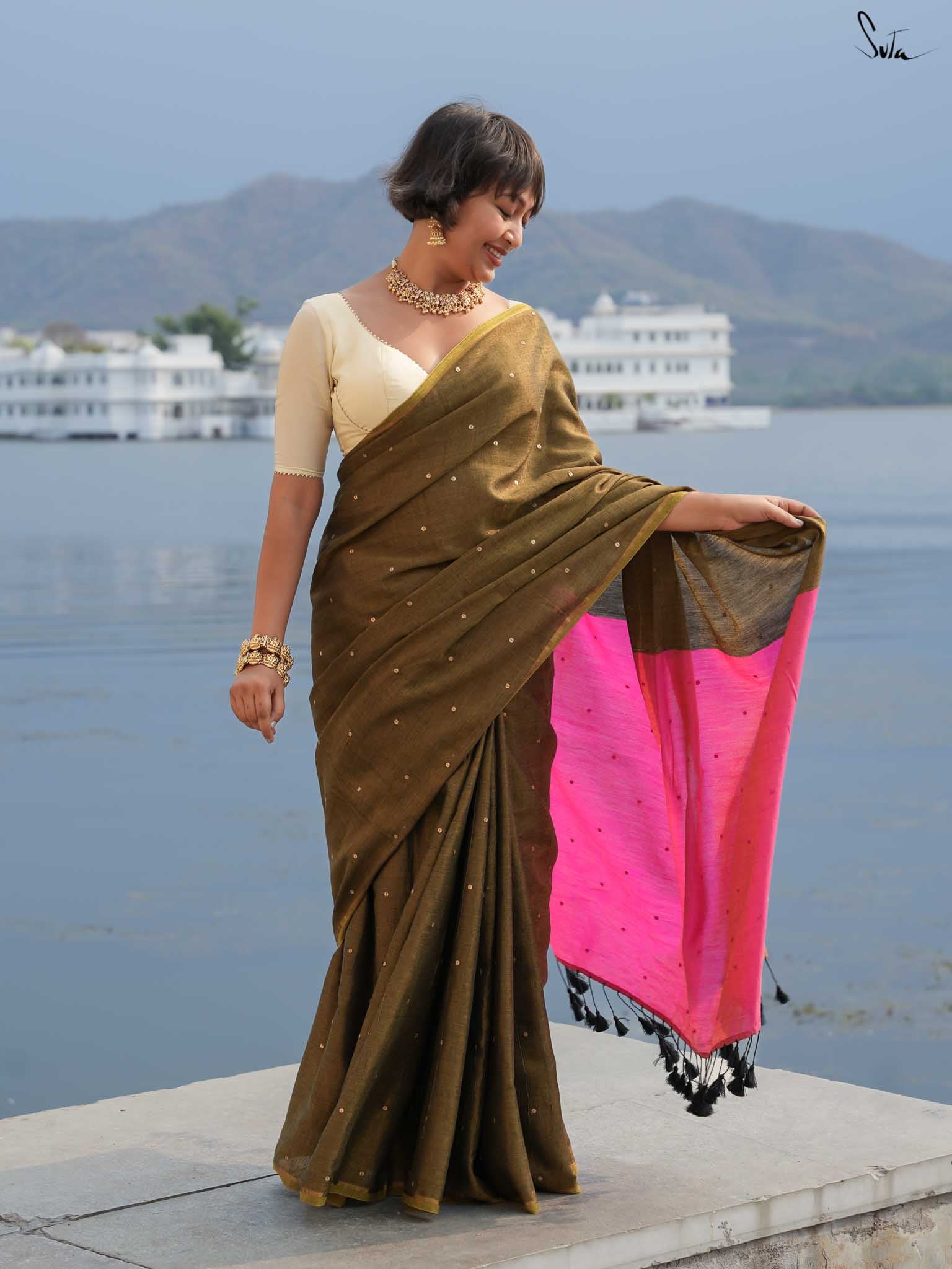 Women's Multicolor Acrylic Cotton Saree