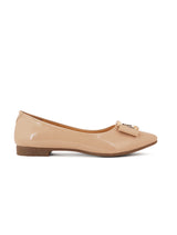 Women's Tan Bow-Detail Embellished Ballerinas Flats