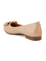 Women's Tan Bow-Detail Embellished Ballerinas Flats